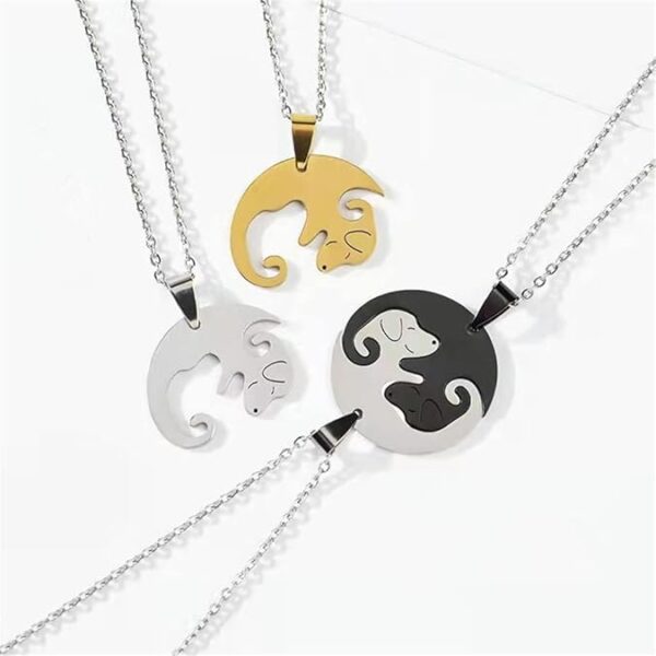 Dog Puppy Pendant Necklace Matching Animal Pet Yin Yang Puzzle Necklace for Women Men Long Distance Love Couple Friendship Necklace Jewelry 2Pcs Set - Image 2