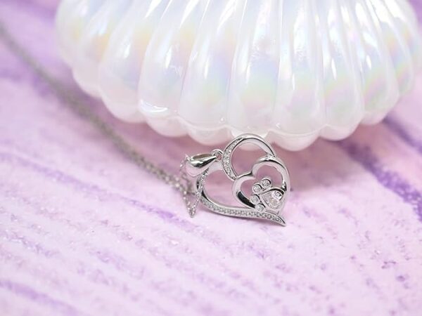 Paw Necklace for Women - Sterlings Silver Cubic Zirconia Dog Cat Pet Paw Print Love Heart Pendant Necklace Adjustable Charm Necklace Mother's Day Gifts - Image 4