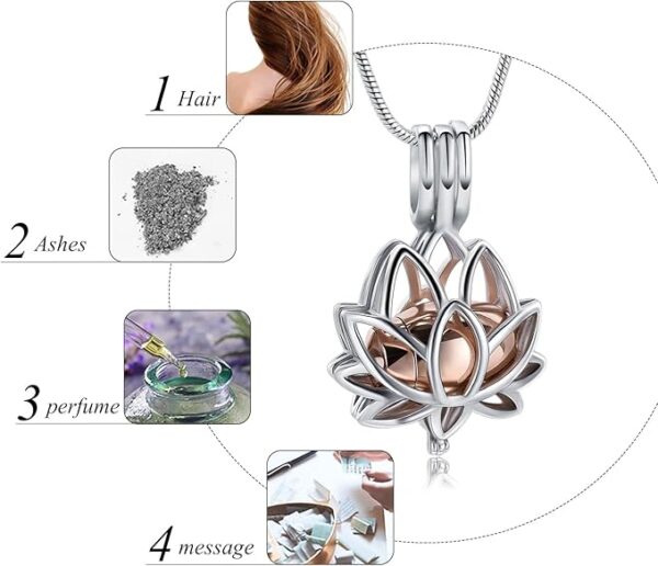 Cremation Jewelry for Ashes Pendant - Lotus Urn Necklace with Mini Keepsake Urn Memorial Ash Jewelry - Image 4