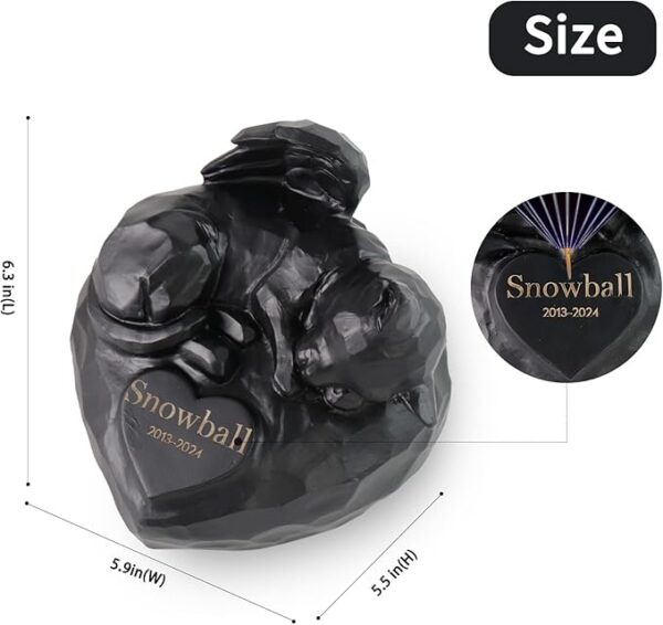 Generic Black Angel Cat Shape Urns for Ashes - Personalized Memorial Cat Ashes Urn with Engraving Your Pet's Name,Date,Sympathy Urn for Loss of Pet Cat - Image 2