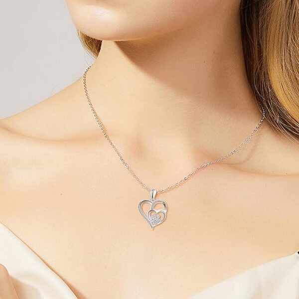Paw Necklace for Women - Sterlings Silver Cubic Zirconia Dog Cat Pet Paw Print Love Heart Pendant Necklace Adjustable Charm Necklace Mother's Day Gifts - Image 3