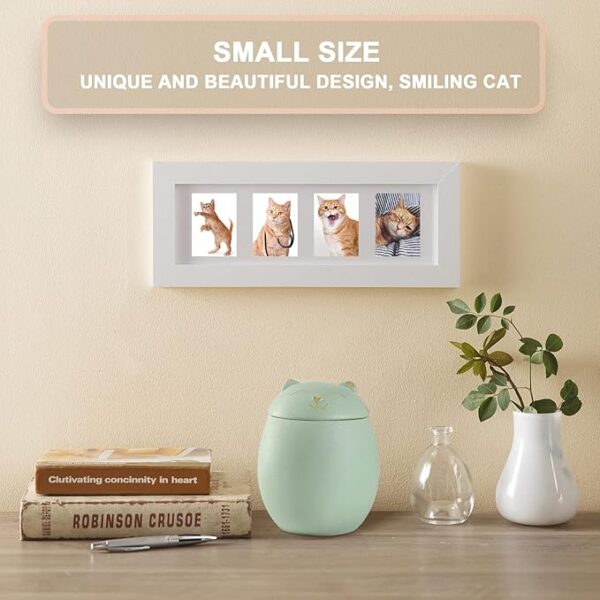 Cat Urn Dog Urn Sized 3.2x2.9 and 4.9x4.25. A Smiley-Cat Pet Urn with a Memoria Card.Cat Urns for Ashes for Your Pet (12 cu/in, Green) - Image 3