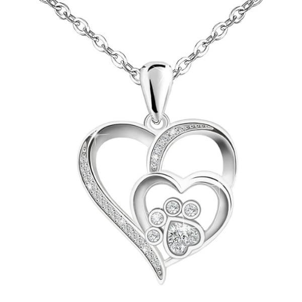 Paw Necklace for Women - Sterlings Silver Cubic Zirconia Dog Cat Pet Paw Print Love Heart Pendant Necklace Adjustable Charm Necklace Mother's Day Gifts